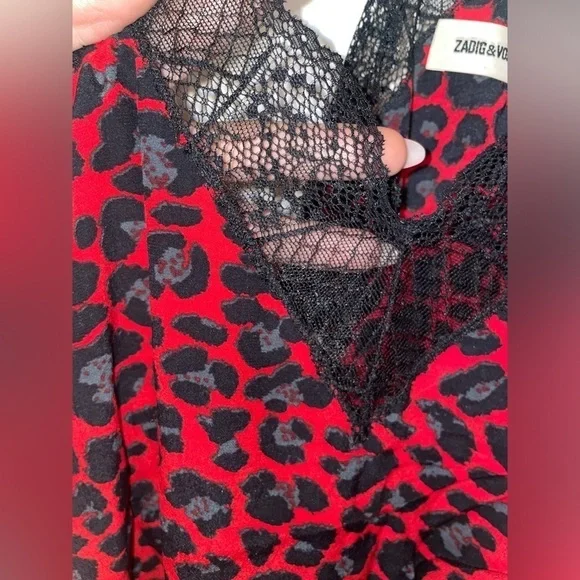 New! Zadig & Voltaire Christy SILK Top in the Red Leopard Print  ❤️ Small - Picture 14 of 16